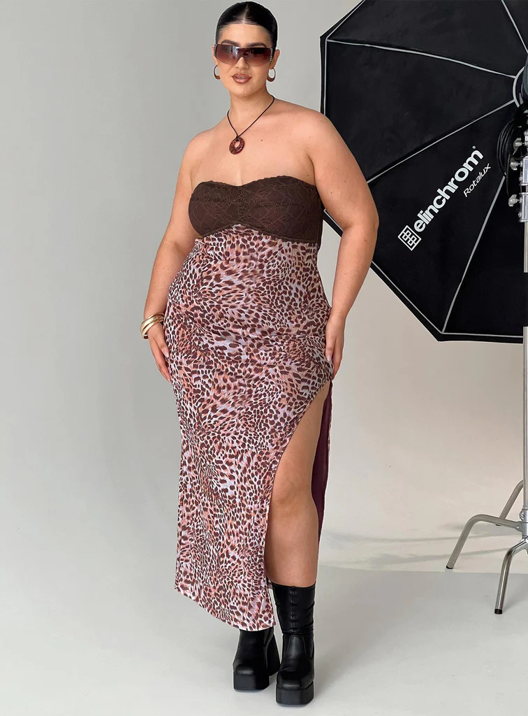 Raidein Strapless Maxi Dress Leopard Curve | Princess Polly US
