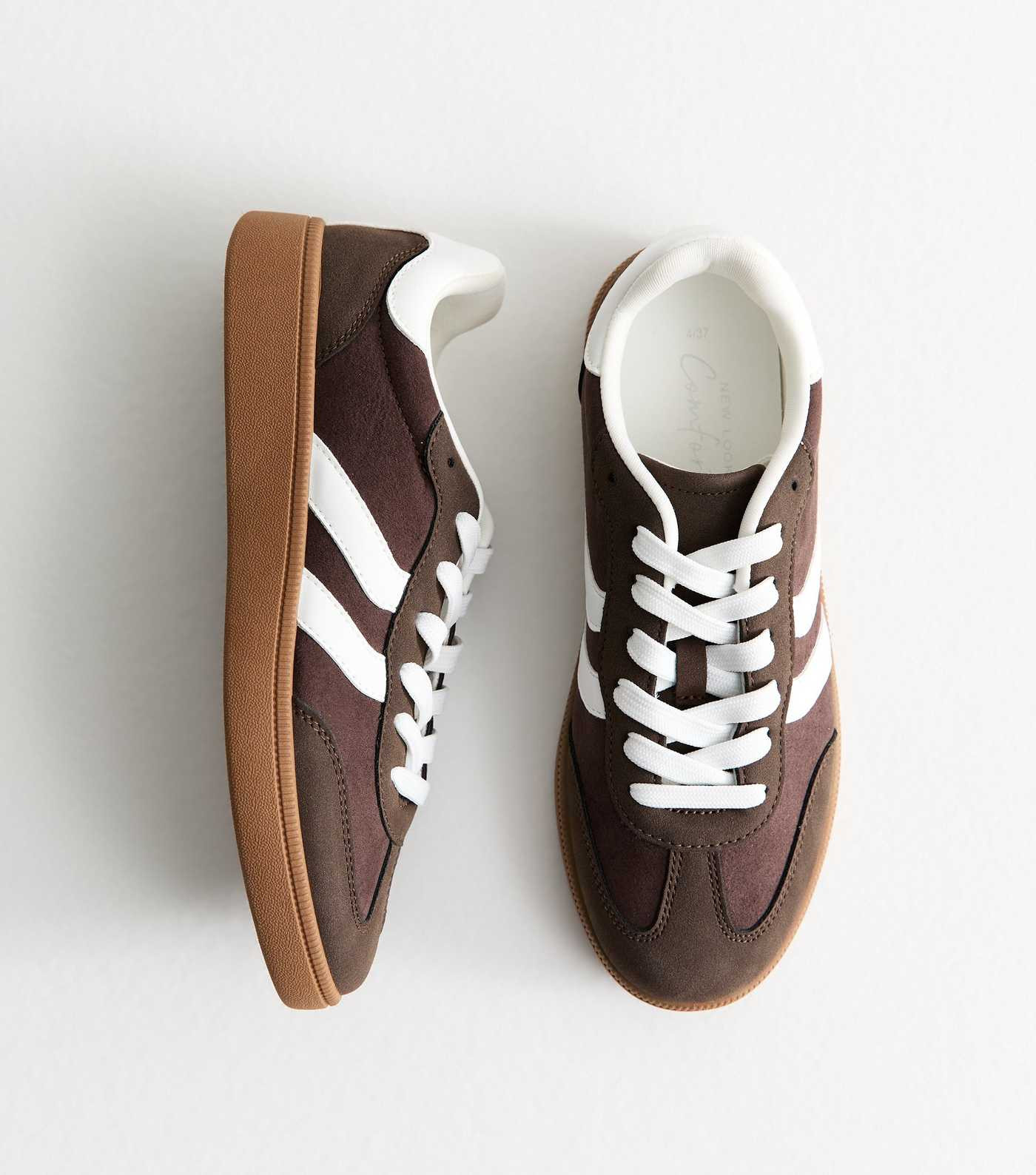 Brown Faux Suede Contrast Panelled Lace Up Trainers | New Look | New Look (UK)