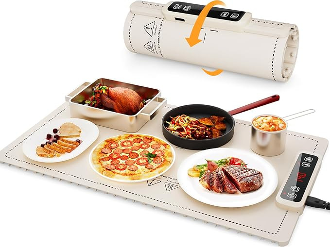 Champagne Beige Portable Food Warming Mat: Electric Real-Time Temp Display Food Warmer for Partie... | Amazon (US)