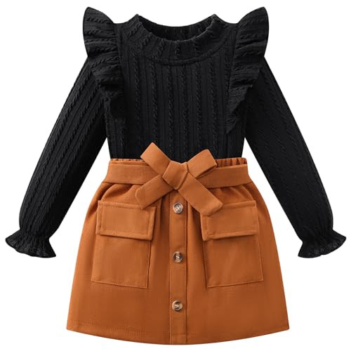Weixinbuy Little Girl Fall Outfits Solid Color Shirt and Corduroy Skirts Fashion Clothes Kids 2PCS Clothing Sets | Amazon (US)