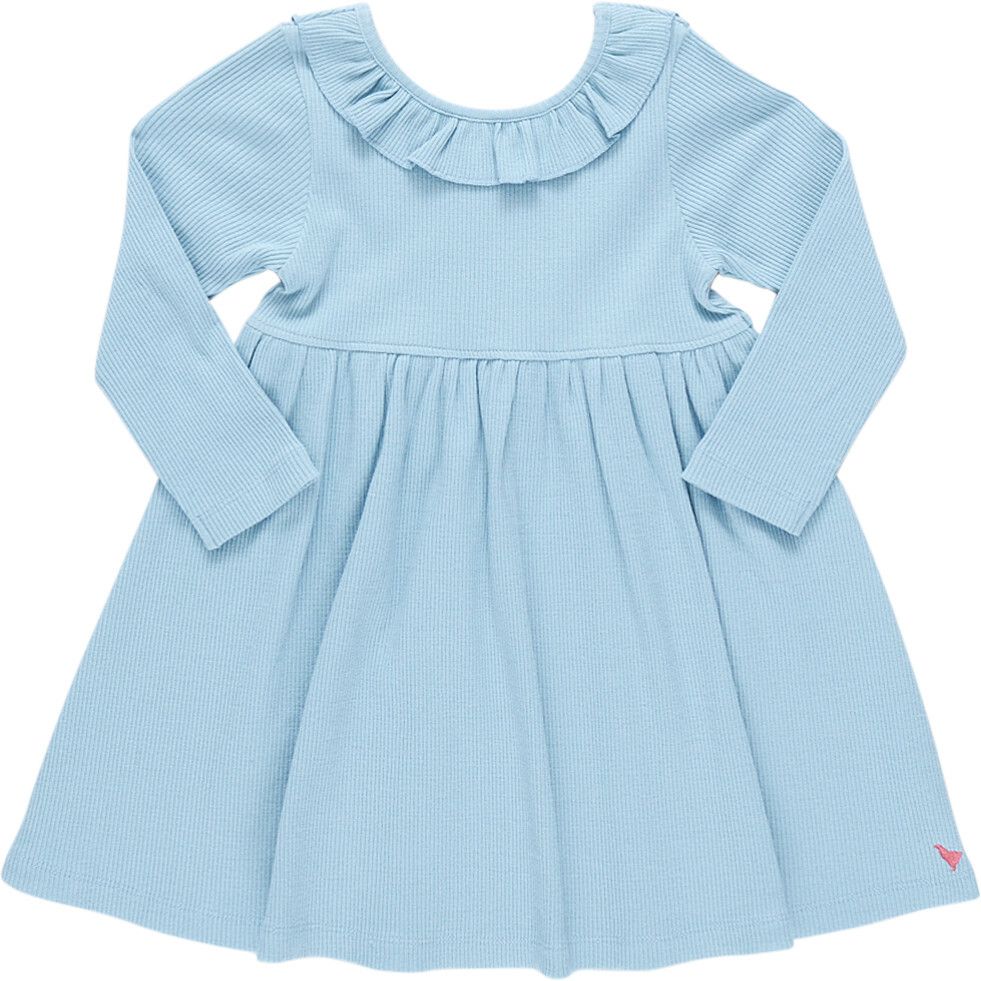 Girls Organic Princess Diana Rib Dress, Light Blue | Maisonette