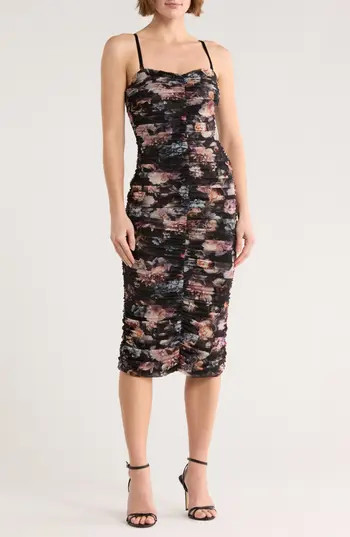 L'AGENCE Caprice Midi Dress in Black Multi Vintage Oil Flower at Nordstrom Rack, Size 6 | Nordstrom Rack