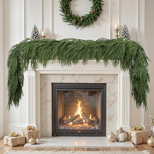 Alupssuc 9ft Christmas Garland, Real Touch Norfolk Pine Garland - Pine Garland, Artificial Greene... | Amazon (US)