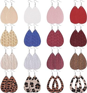 Anlsen 16 Pairs Leather Earrings for Women Teardrop Leaf Print Petal Leopard Flower Lightweight D... | Amazon (US)