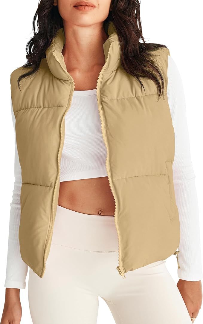 MEROKEETY Womens Puffer Vest Stand Collar Zip Up Sleeveless Padded Gilet Coat with Pockets | Amazon (US)