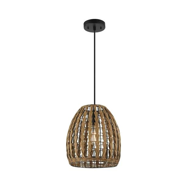 Novogratz x Globe Marlow 1-Light Pendant Light, Brown Woven Rattan Shade, Black Hanging Cord, 607... | Walmart (US)