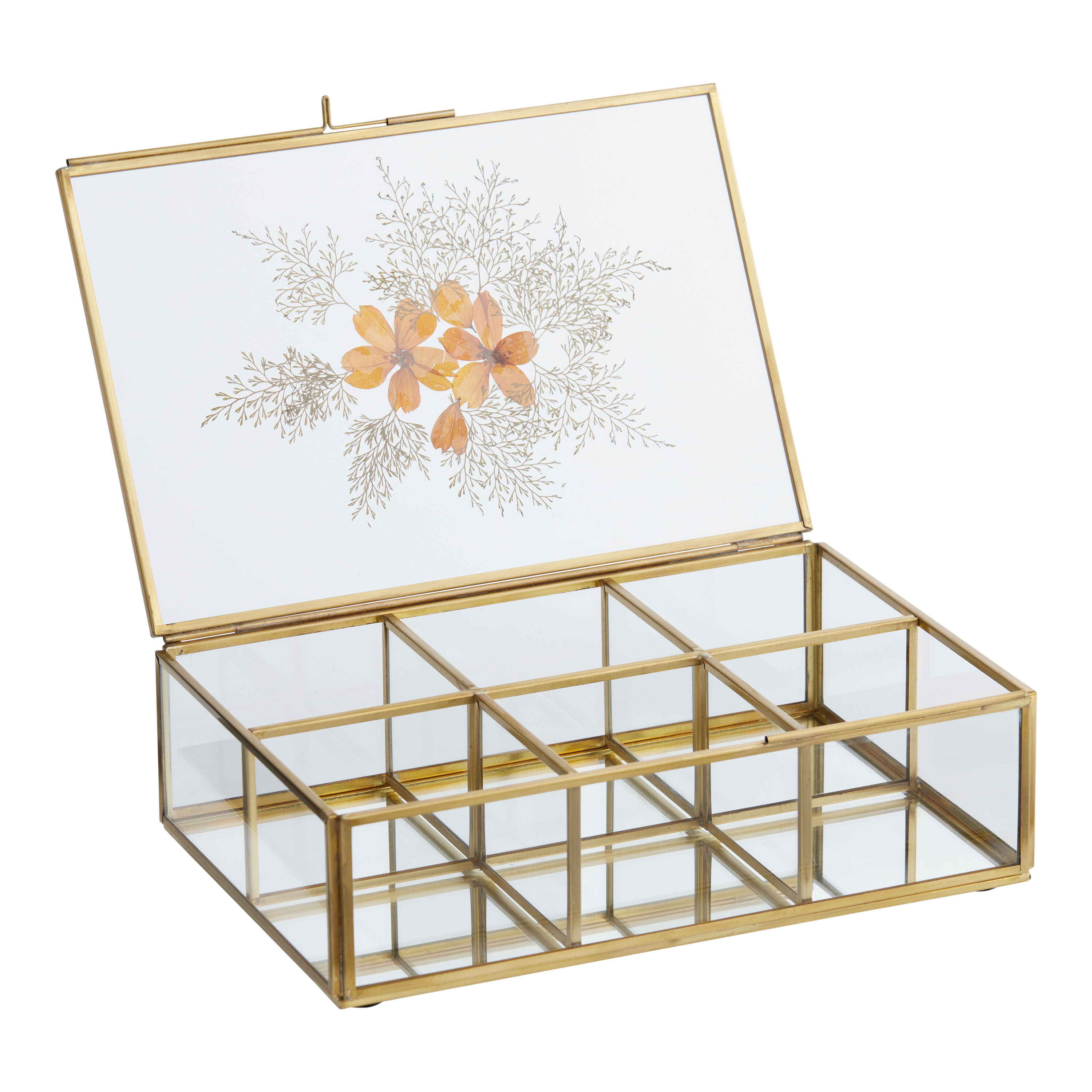 Glass and Metal Pressed Flower Tea Storage Box | World Market