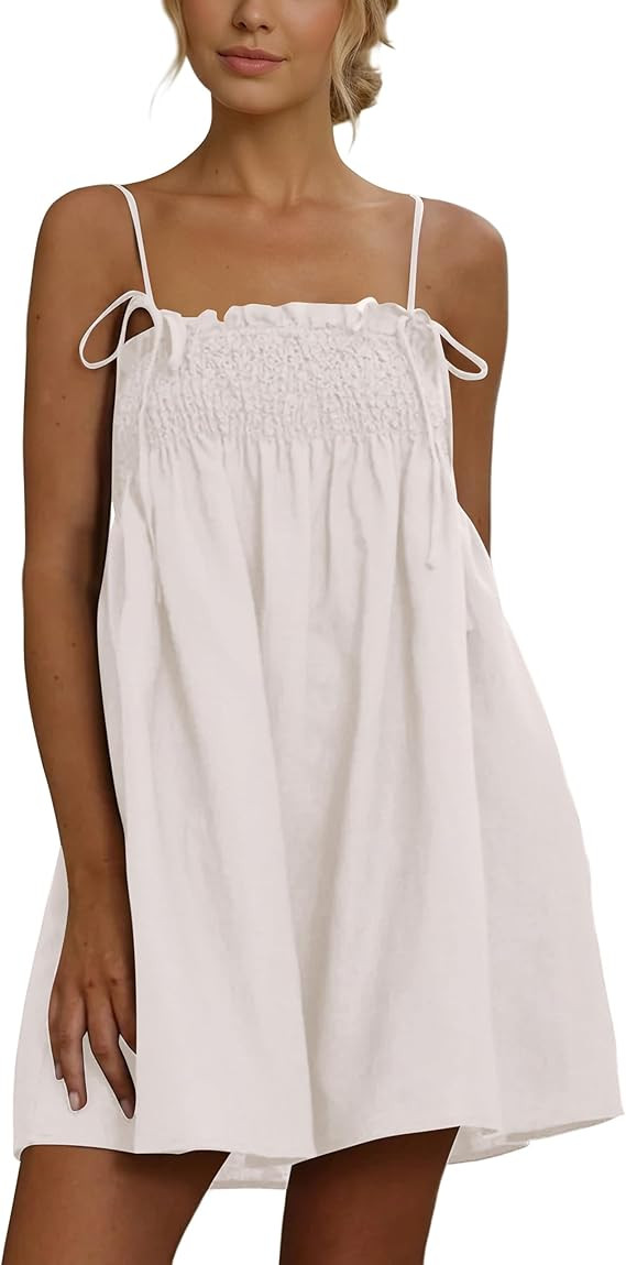 Women Polka Dot Sleeveless Square Neck Backless Spaghetti Strap Smocked Flowy Ruched Sexy Mini Ca... | Amazon (US)