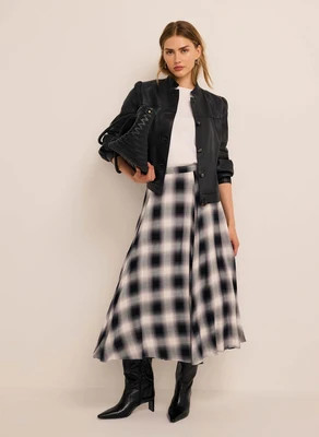 Grey Checked Midi Skirt | Mint Velvet