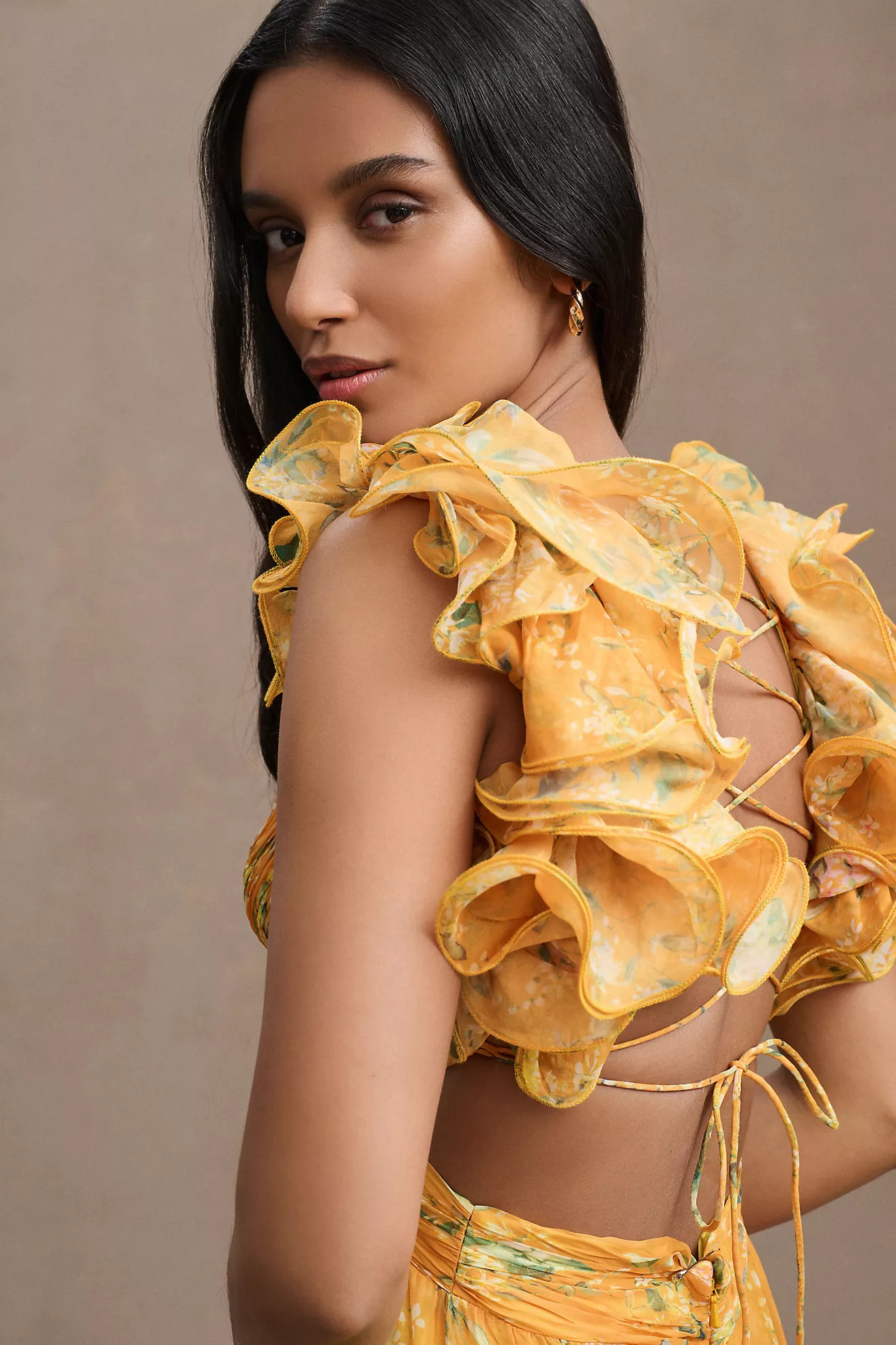 Mac Duggal Indy A-Line Ruffled Back-Lace Chiffon Gown | Anthropologie (US)