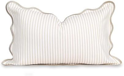 Hofdeco Premium Coastal Patio Indoor Outdoor Scalloped Lumbar Pillow Cover Only, 12"x20" Water Re... | Amazon (US)
