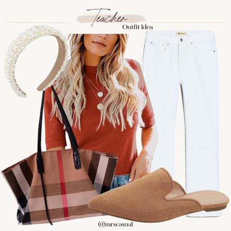 Teacher outfit idea amazon white jeans spring style 

#LTKunder50 #LTKFind #LTKworkwear