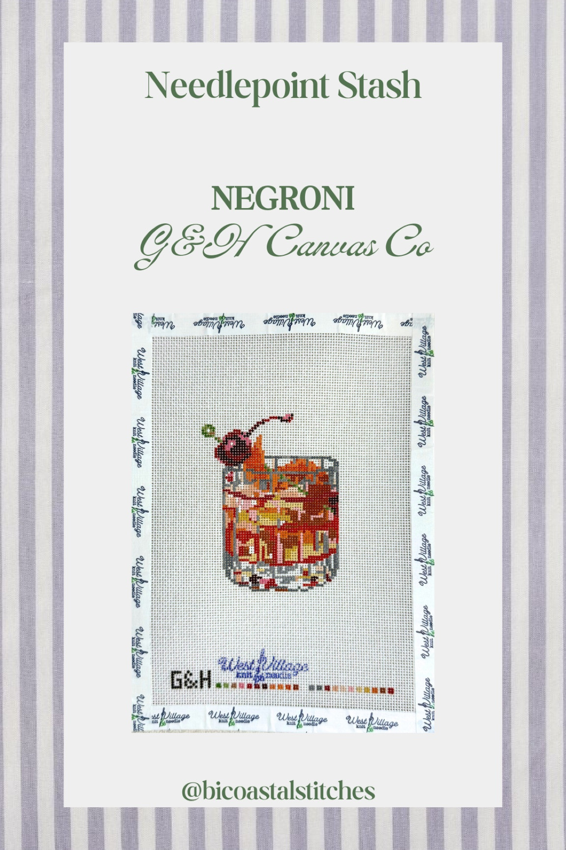 Negroni needlepoint canvas. Cocktail hour 