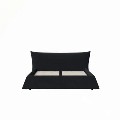 Queen Size Upholstered Platform Bed with Special Shaped Velvet Headboard, Metal & Solid Wood Frame, Cream | Wayfair North America