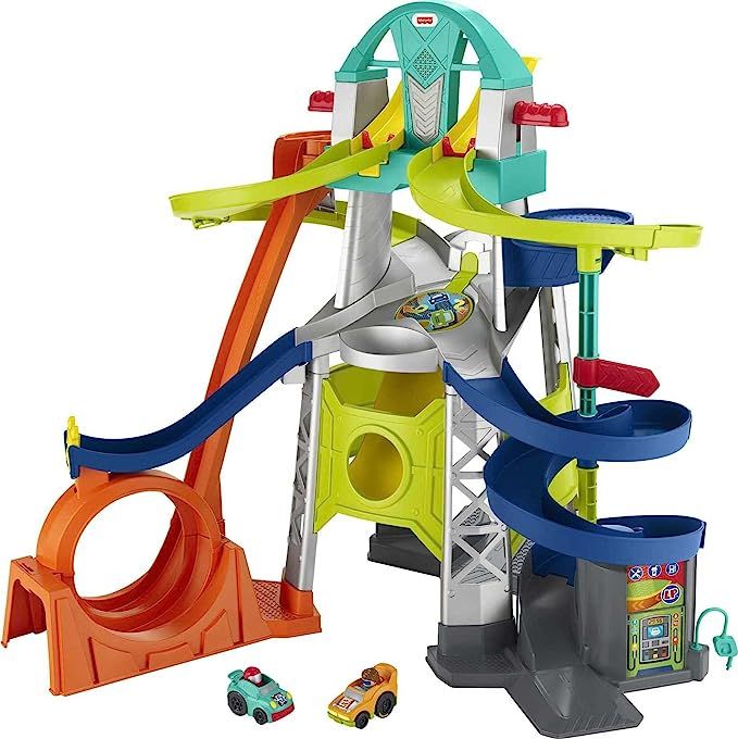 Fisher-Price Little People Toddler Race Track Playset with Lights Sounds and Hot Wheels Racing Lo... | Amazon (US)