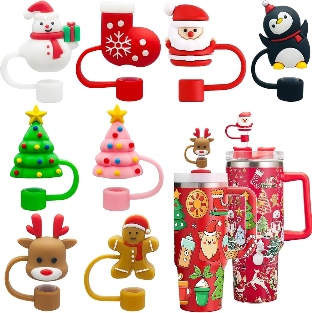 8PCS Christmas Straw Cover Cap for Stanley Cup,3D Santa Claus Christmas Tree Straw Cover for Stan... | Amazon (US)