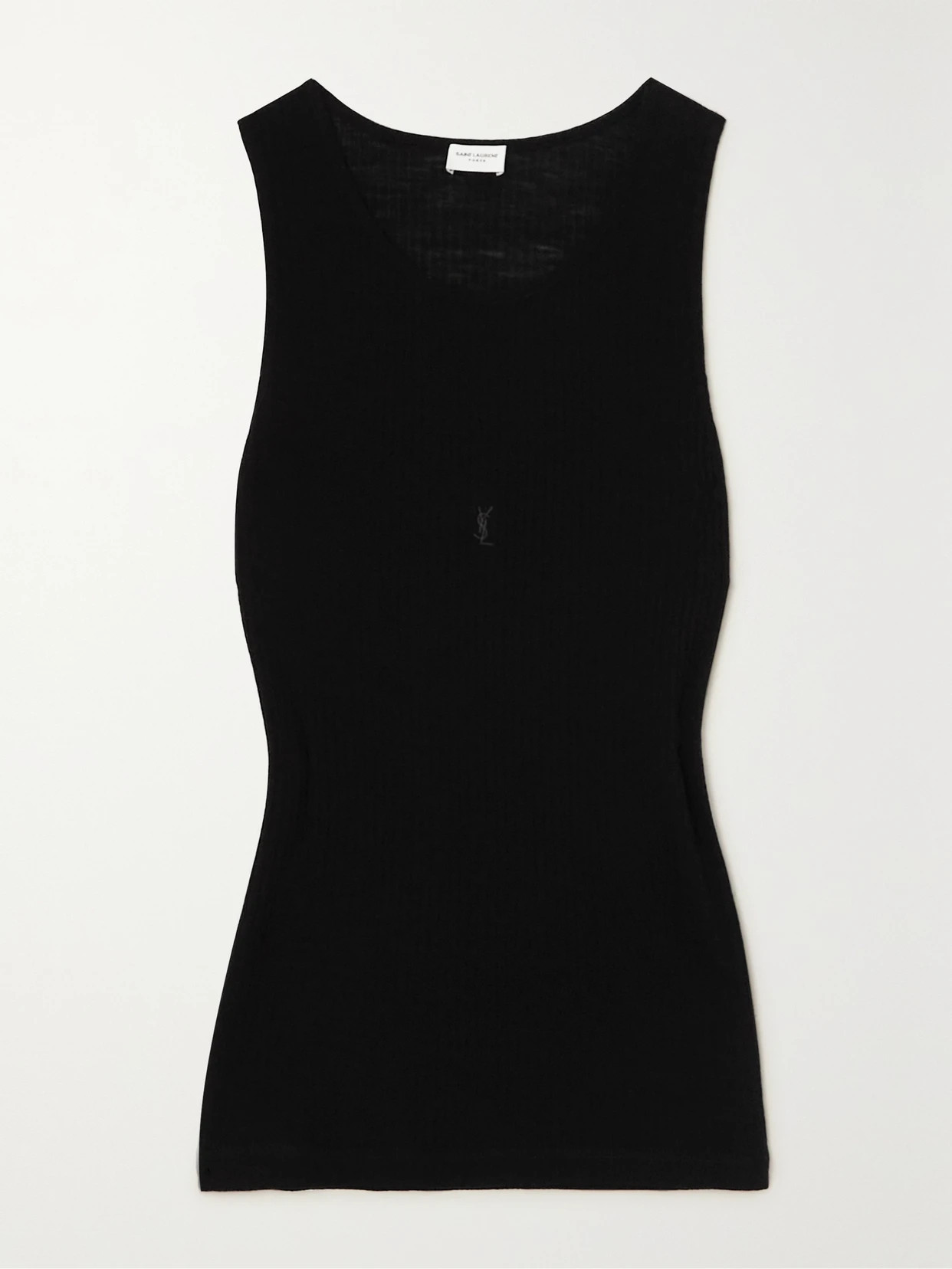 SAINT LAURENT - Embroidered Ribbed Wool Tank - Black | NET-A-PORTER (US)