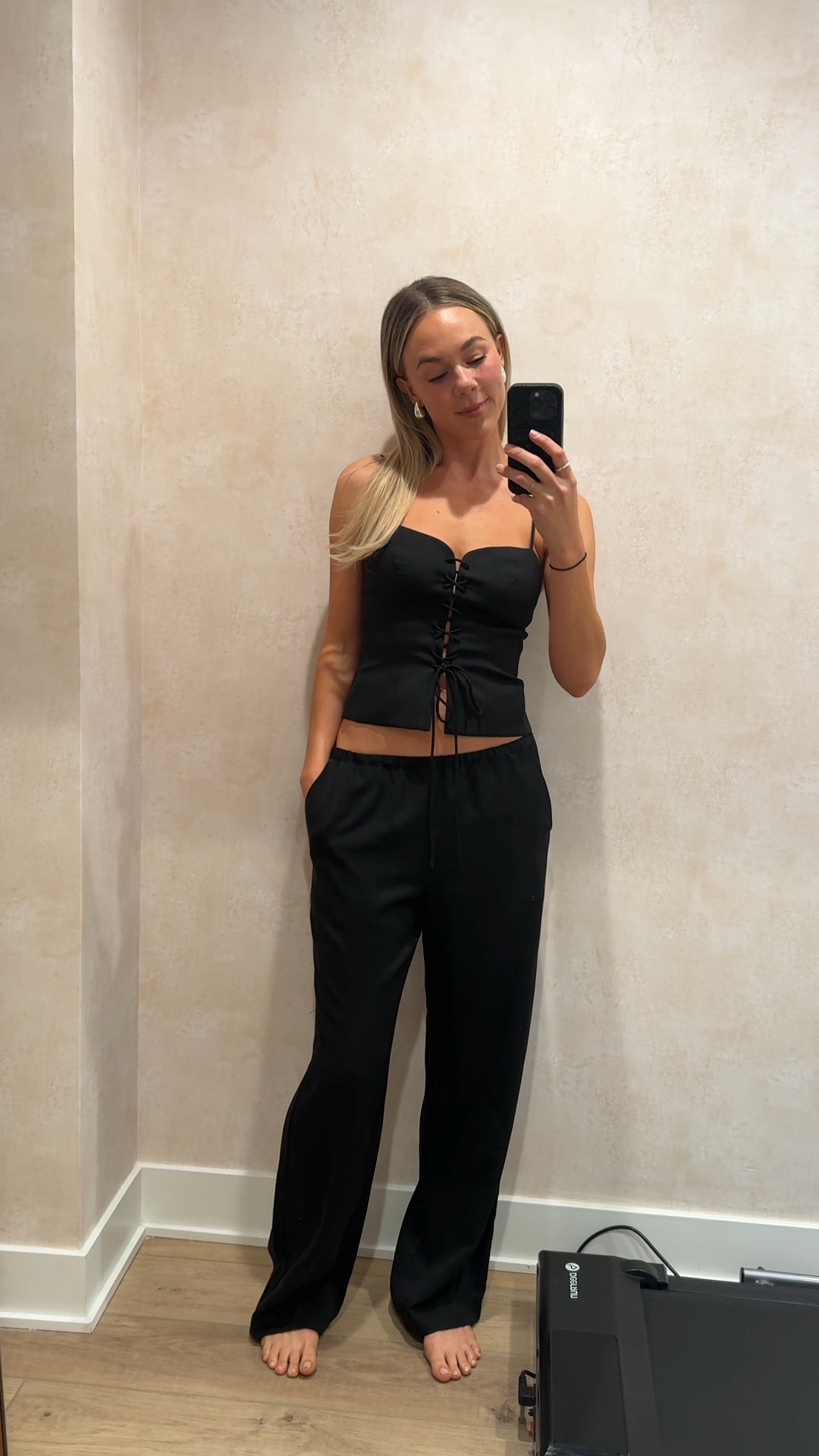 Black slouchy pants the row dupe with back tank top casual outfit 

Size M top 
Size S pants 

#LTKSeasonal #LTKVideo #LTKstyletip