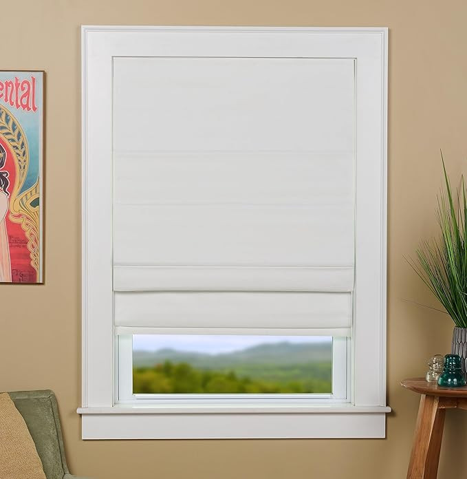 Linen Blend Fabric Blackout Cordless Roman Shade, Size 35" W x 63" L - Color: Ivory - Room Darken... | Amazon (US)