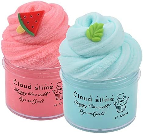 2 Pack Cloud Slime Kit with Red Watermelon and Mint Charms, Scented DIY Slime Supplies for Girls ... | Amazon (US)