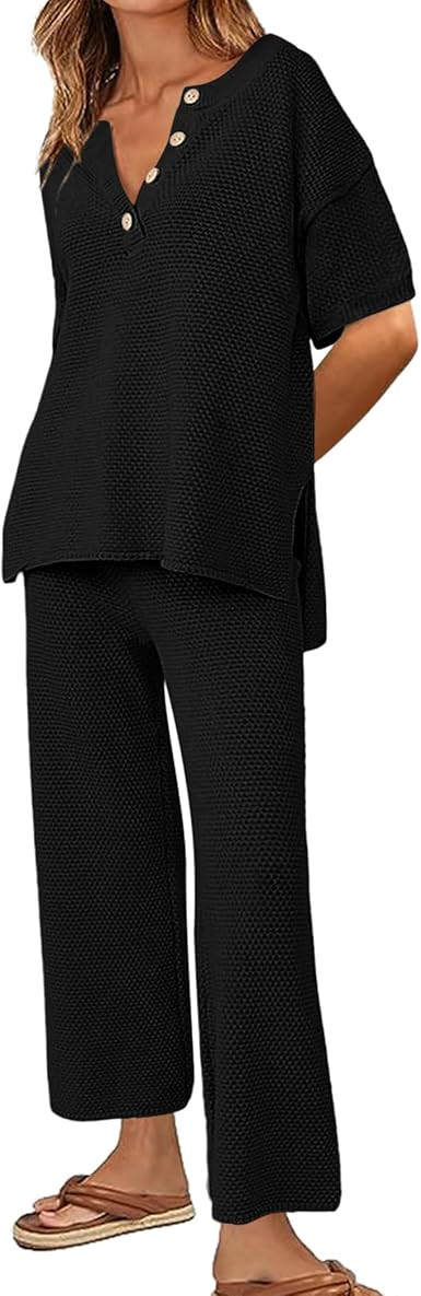 Ekouaer Lounge Sets for Women 2 Piece Pullover Sweater Set Knit Tops Wide Leg Pants Sweatsuits Ca... | Amazon (US)