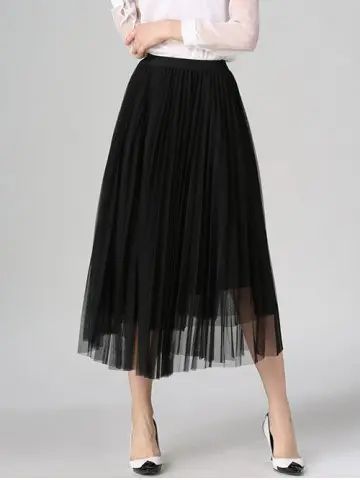 Tulle Pleated Midi A-Line Skirt | Rosegal US