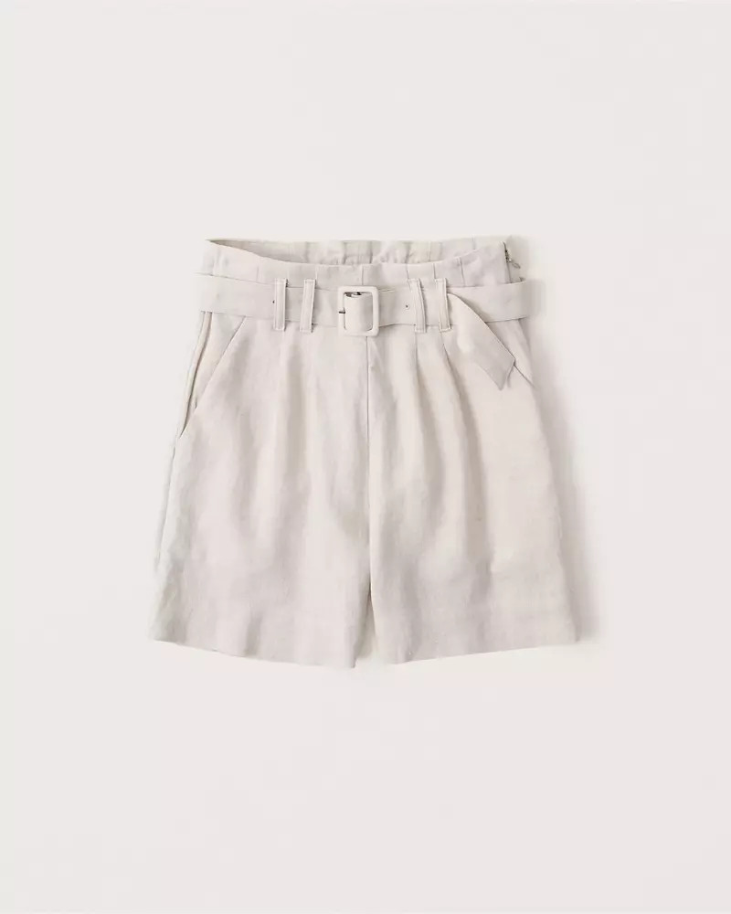 Belted Linen-Blend Shorts | Abercrombie & Fitch (US)