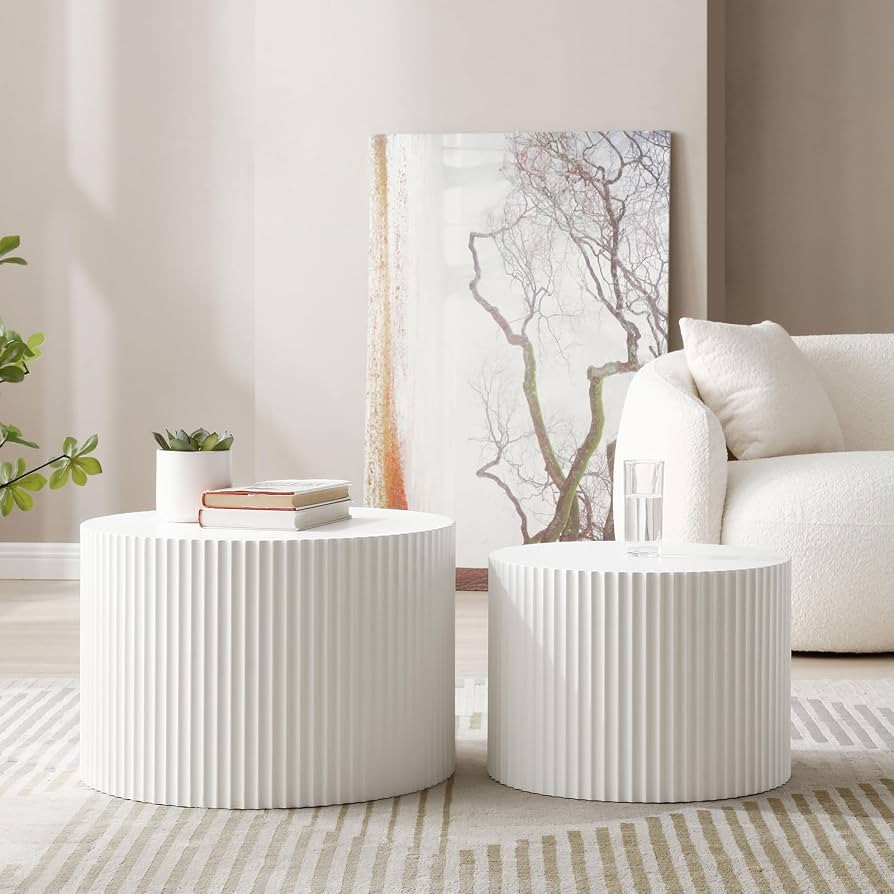 DREAMODERN Modern Nesting Coffee Table, Round Wood End Table Set of 2 for Small Space, Living Roo... | Amazon (US)