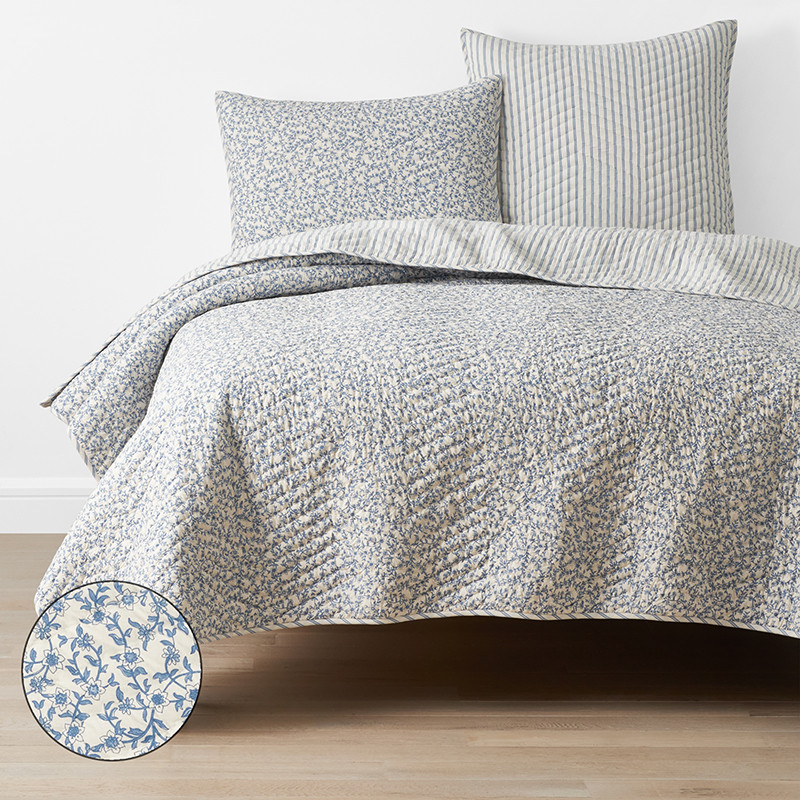 Jenny Floral Stripe Quilt - Blue, King | The Company Store