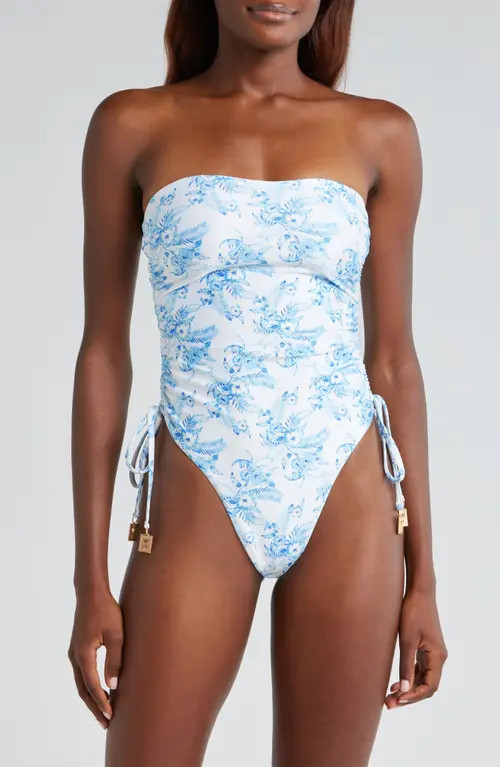 Kulani Kinis Strapless Cinched Tie One-Piece Swimsuit in Vintage Paradise at Nordstrom, Size X-Small | Nordstrom