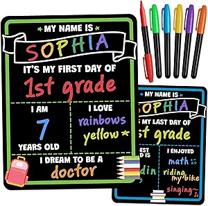 My First Day of School Sign Board with Liquid Chalk Markers - 14”x11” Double-Sided & Reusable... | Amazon (US)