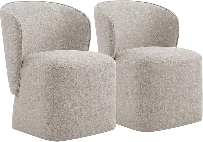 Upholstered Dining Chair with Casters No Assembly Linen DeskChair Wingback Single Sofa for Kitche... | Amazon (US)