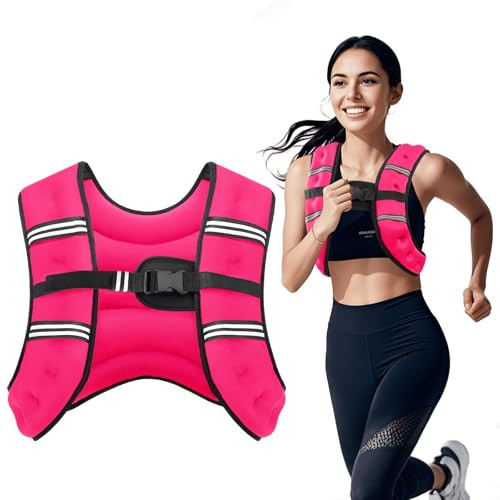 Cavry Weighted Vest, 8lb/12lb/16lb/20lb/25lb/30lb Weight Vest with Two Adjustment Straps for Men Women, Body Weight Vests Adjustable with Reflective Stripe for Strength Training, Running, Training Workout, Jogging, Walking-8LB, PINK | Amazon (US)