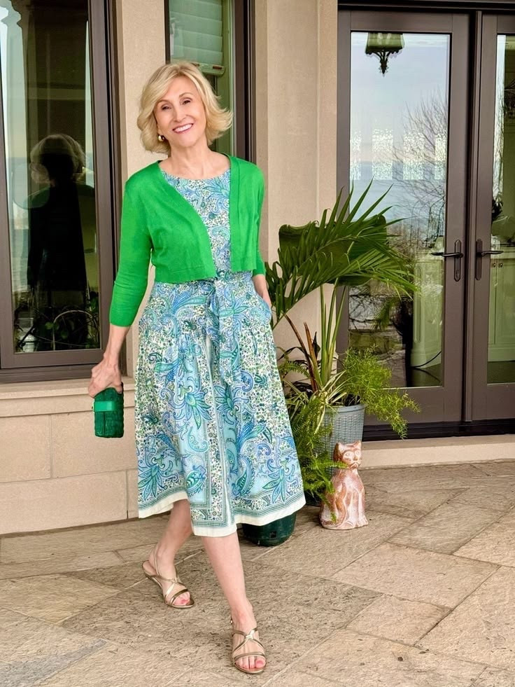 There’s something about wearing colour that instantly lifts my mood. 💚💙

I absolutely love how the beautiful green and blue pattern on this dress feels so fresh and vibrant, and adding a lightweight green shrug makes it perfect for those cooler mornings or evenings. Finished with a green wicker bag and gold sandals, it’s one of those outfits that feels effortlessly put together without trying too hard.

These are the kinds of looks I love most—comfortable enough to wear all day, but still polished enough to take you from brunch to errands, or even dinner with friends.

This dress is from Talbots, and I can already tell it’s going to be one of those pieces I reach for all season long.

#LTKSeasonal #LTKOver40 #LTKootd