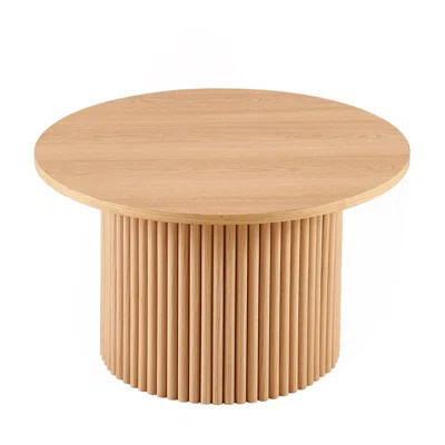 Oak Wood Veneer Tabletop 27.56 Inch Round Coffee Table, Farmhouse Circle Coffee Table MDF Table-Top With Metal Base, Sofa Side Table For Living Room, | Wayfair North America