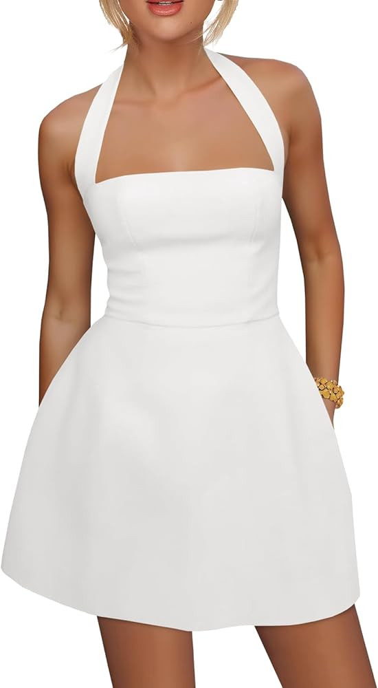 Yousify Womens Sexy Halter Mini Dress Summer Backless Square Neck A Line Flared Club Party Dresse... | Amazon (US)