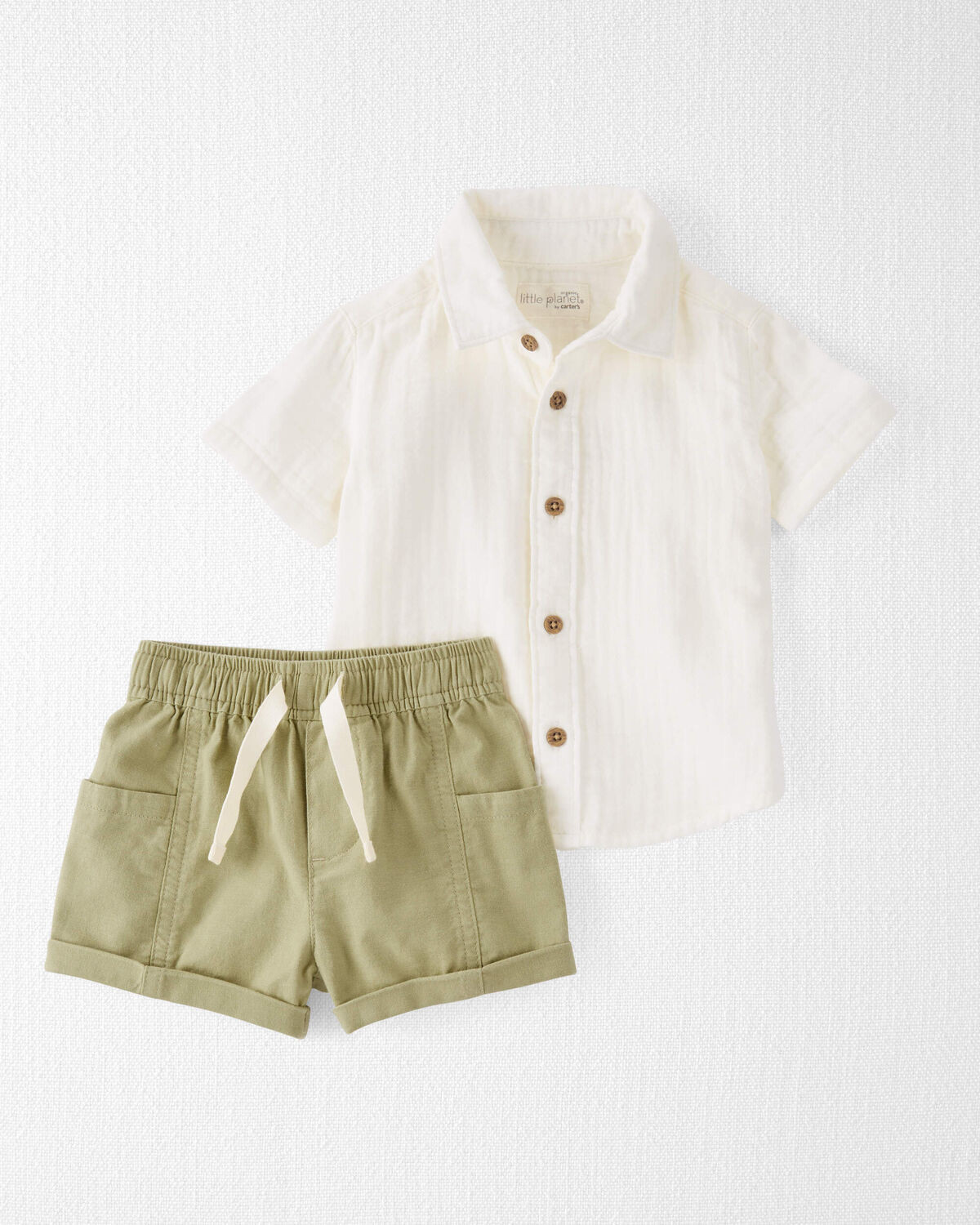 Sweet Cream, Jurassic Green Baby Button-Front Shirt and Shorts Set Made with Organic Cotton | car... | Carter's