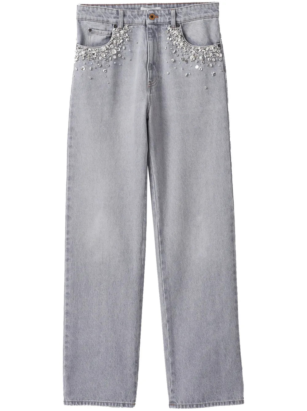 Miu Miu Embellished mid-rise straight-leg Jeans | Grey | FARFETCH | Farfetch Global