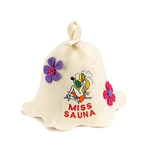 Natural Textile Sauna Hat 'Miss Sauna Flower' White - 100% Organic Wool Felt Hats for Russian Banya - Protect Your Head from Heat - Sauna eBook Guide Included - with Embroidery | Amazon (US)