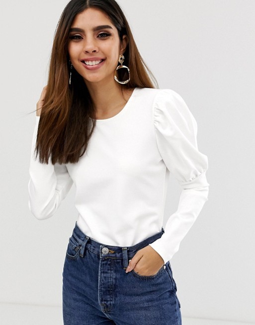 ASOS DESIGN top with puff sleeve in scuba crepe | ASOS ROW