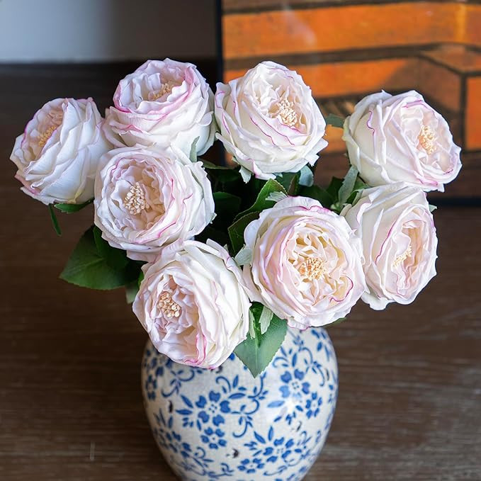 Light Pink 4pcs Fake Flowers for Decoration Home Decor Real Touch Artificial Flowers Austin Rose ... | Amazon (US)