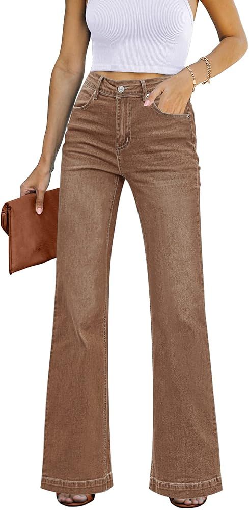 Womens Flare Jeans High Waisted Wide Leg Baggy Jean for Women Stretch Denim Pants | Amazon (US)