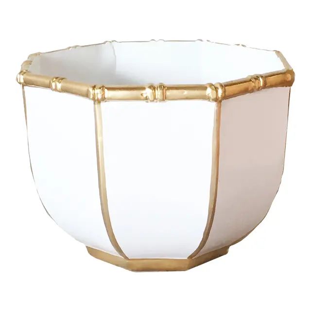 Bamboo Bowl in White, Large | Chairish