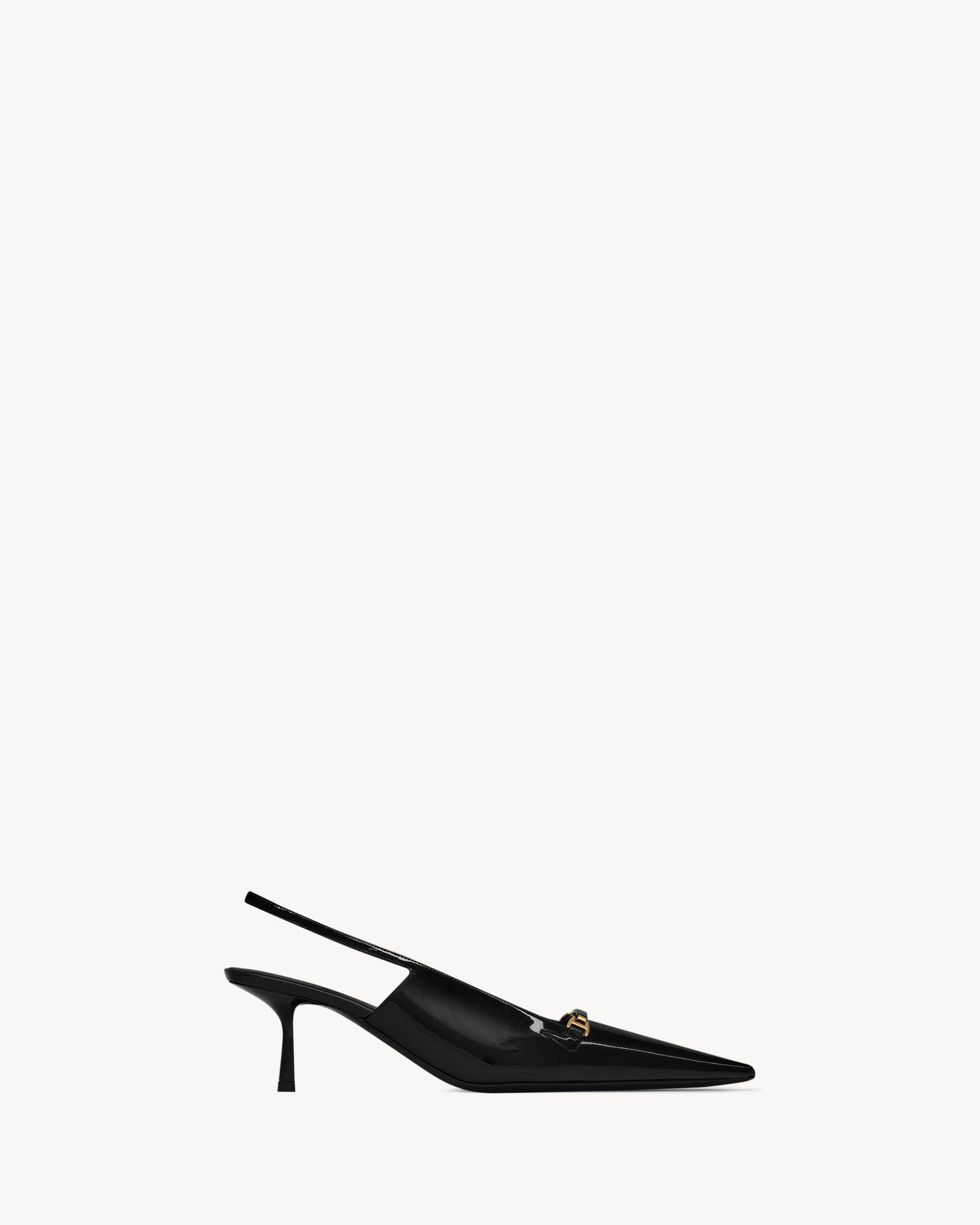 slingback pumps with a pointed toe and kitten heel, featuring a low square-cut vamp with horsebit... | Saint Laurent Inc. (Global)