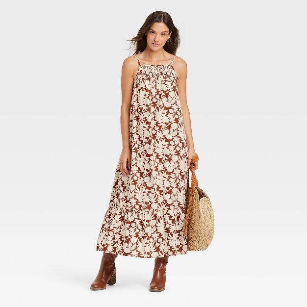 Women's Sleeveless Tiered Dress - Universal Thread™ Brown Floral | Target