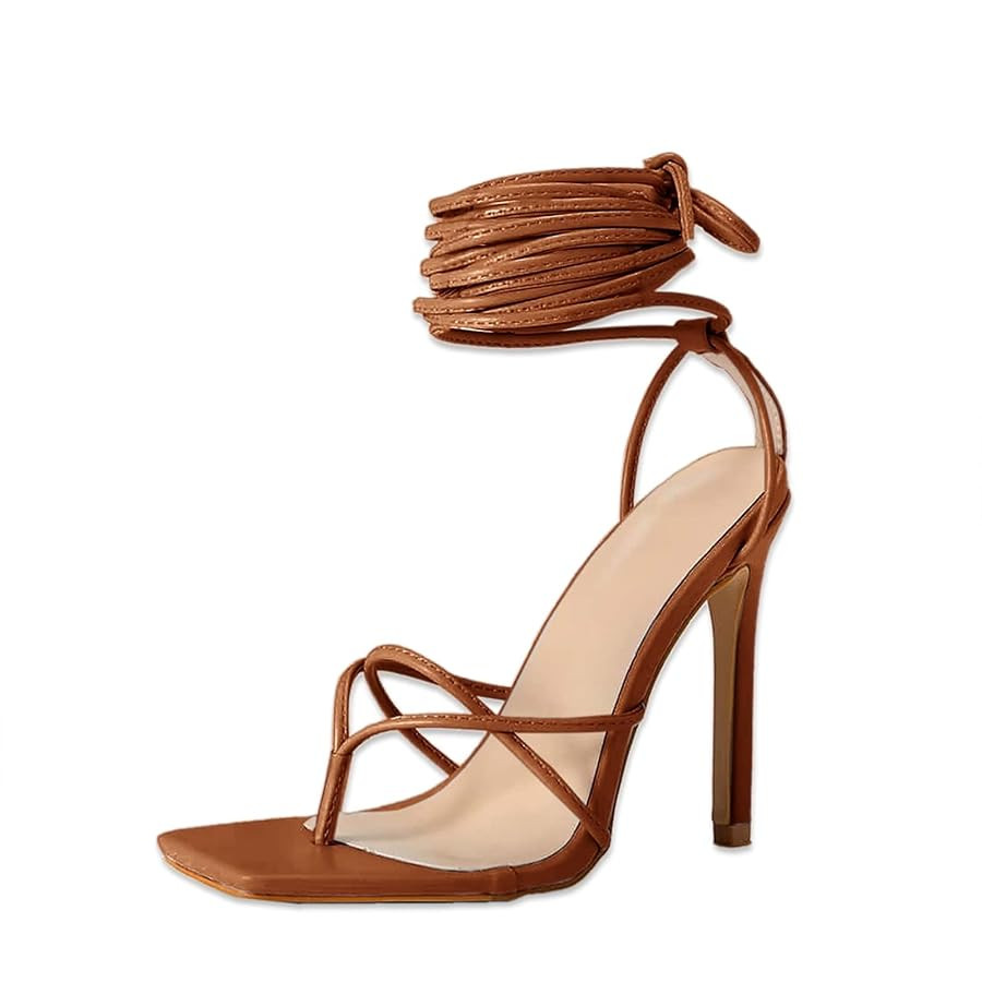PiePieBuy Women's Lace Up Heeled Sandals Square Flip Flop High Heels Strappy Party Shoes | Amazon (US)