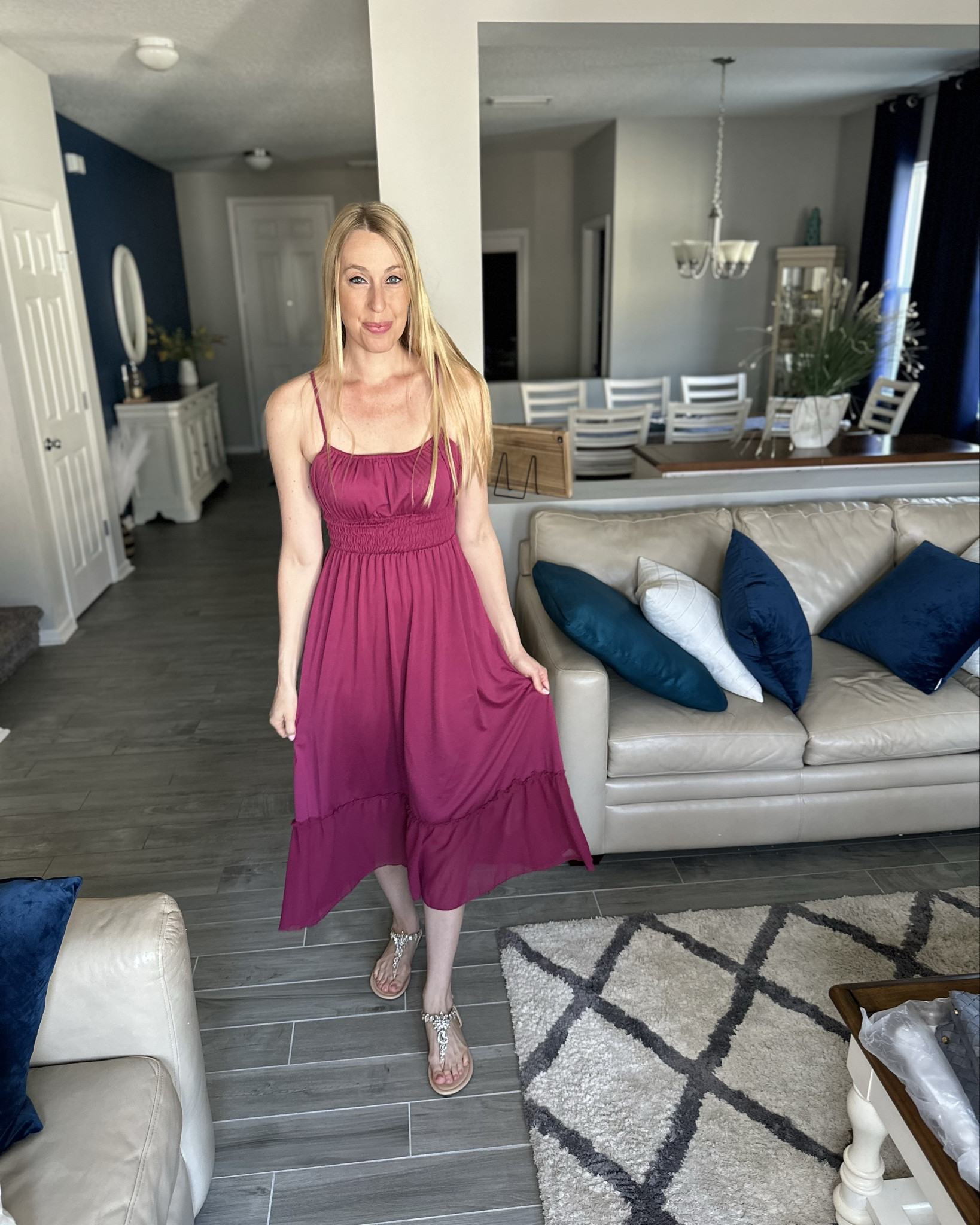 Plum comfortable wedding guest dress 
💓this dress is so comfortable and I love the stretchy fit 
💓 looks cute for Easter and as a wedding guests dress
💓 wearing size small, fits true to size and I am 5’10”

#LTKFindsUnder50 #LTKFindsUnder100 #LTKStyleTip