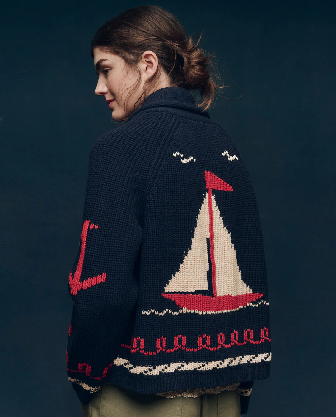 The Sailboat Lodge Cardigan. -- Dark Navy | THE GREAT.