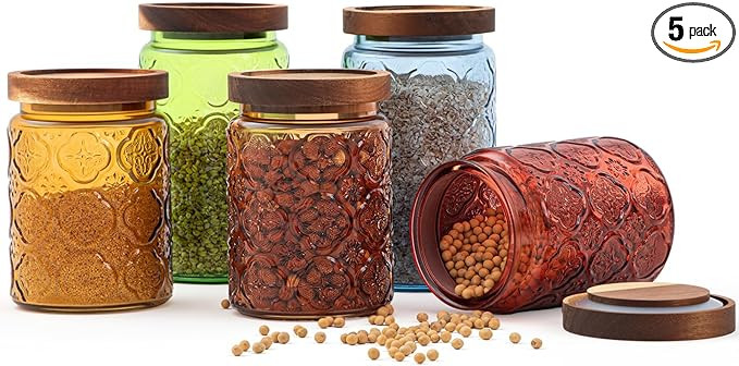 Outus 5 Pcs 23.7 oz, 33.8 oz Vintage Glass Jar with Lids Colored Glass Canisters Jars with Airtig... | Amazon (US)