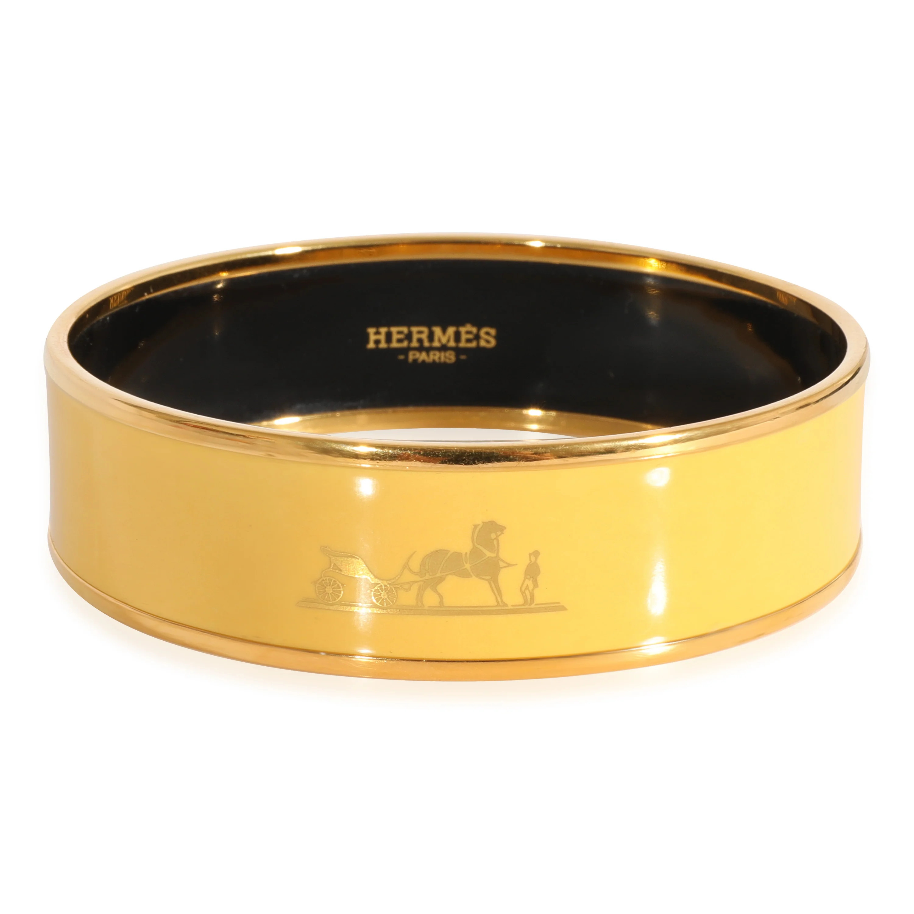 Hermès Plated Wide Yellow Enamel Bangle with Caléche | myGemma